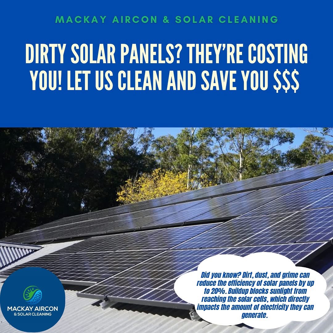 Poster explaining that dirt and grime can reduce solar panel efficiency by up to 20%