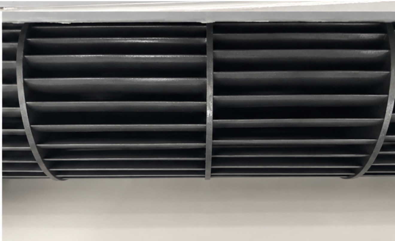 Clean barrel fan and blades inside a split system air conditioner after cleaning